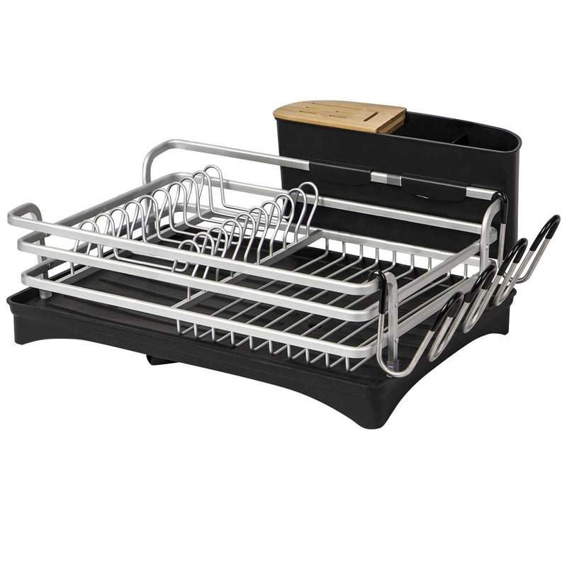 BRIAN & DANY Aluminum Dish Drying Rack, Dish Racks for Kitchen Counter, Dish Drainer with Removable Cutlery Holder & Cup Holder, Unique 360Â° Swivel Spout Drainboard, 16.5" L x 11.8" W, Silver - Image 1